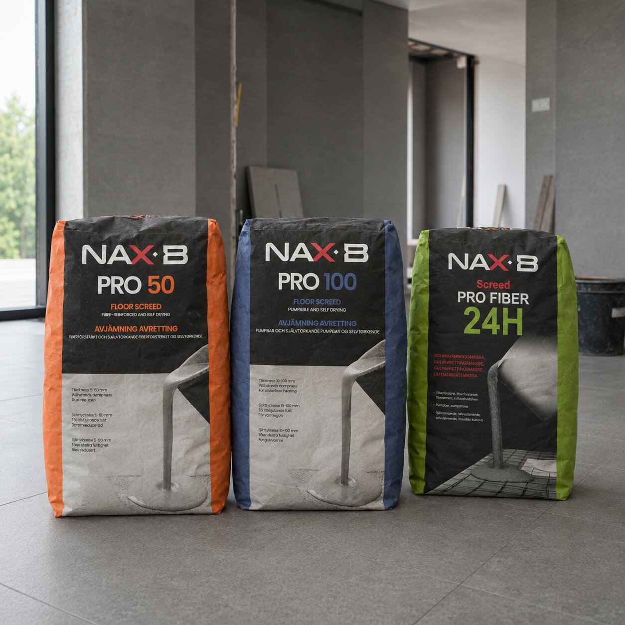 NAXB avjämningsmassa och pulverprodukter